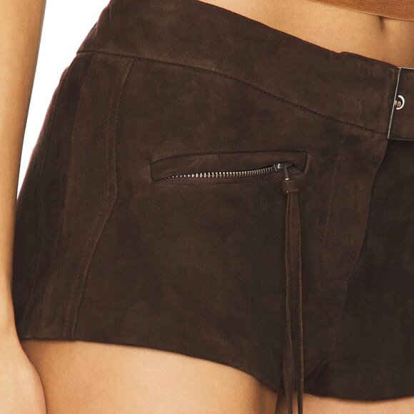NEW LAMARQUE x REVOLVE Winona Suede Micro Short Dark Brown Mini Booty Hot Pants - Picture 5 of 9